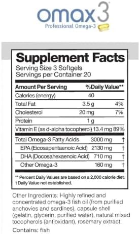 Omax3 Professional Strength Ultra-Pure Omega-3 Fish Oil - 1000 mg - Maximum Joint & Muscle Support - EPA DHA - NSF Certified - 60 Softgel Blister Pack
