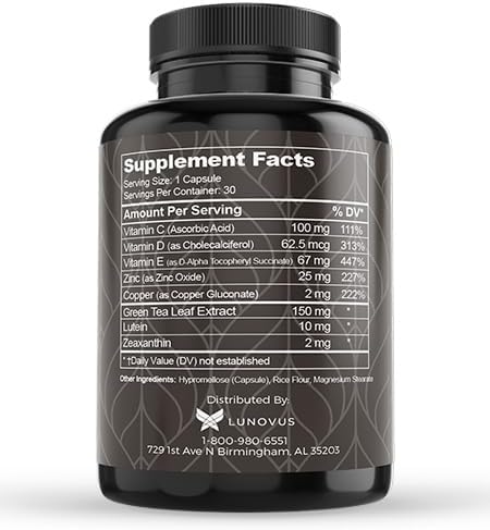 Glucose II Eye Supplement - 1 Month Supply - AREDS 2 Formula with Vitamin D, C, E - Lutein & Zeaxanthin - Antioxidant Blend for Adults 50+