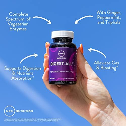 MRM Nutrition Digest-All ® | Digestive Enzymes | Improved digestion and absorption | Lactase + Amylase + Lipase | May help with bloating and gas | 100% Vegetarian | Gluten-Free | 15 servings