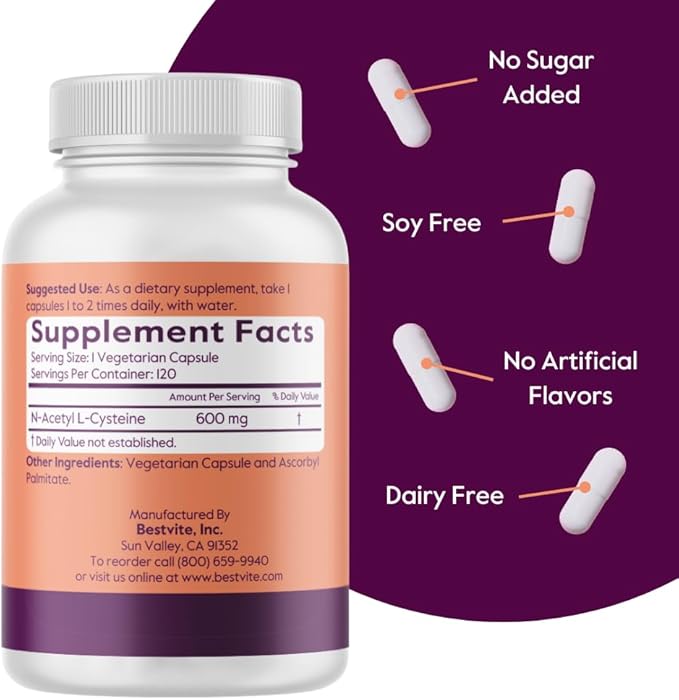 N-Acetyl L-Cysteine 600mg (NAC) (120 Vegetarian Capsules) (120 x 2) - No Stearates - Vegan - No Fillers - No Silica - No Gelatin - Gluten Free - Non GMO