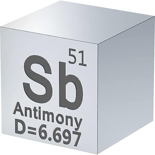 Antimony Cube - Metal Element Cubes - Laser Engraved Density Cube Set for a Periodic Table of Elements Collection - (Antimony, 10mm)