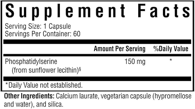 Seeking Health Phosphatidyl Serine, 100 mg Phosphatidylserine from Sunflower, Supports Concentration and Healthy Mood, Stress Response Support, Soy-Free, Non-GMO, Vegetarian (60 Capsules)*