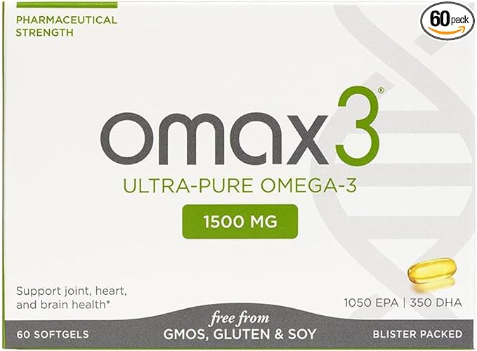 Omax3 Natural Omega 3 Fish Oil Pills 1500 MG EPA DHA - Omega3 Fatty Acid Supplements Muscle & Joint - Gluten Free, Wild Caught, Non GMO, 60-Day Supply Blister Packed (2 Boxes)