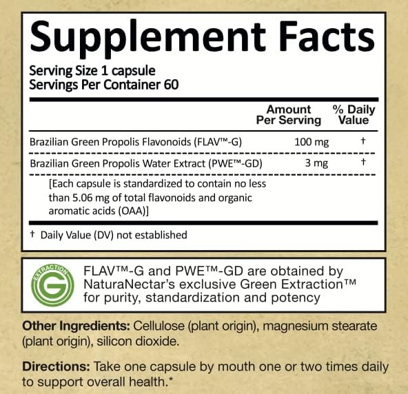 NaturaNectar Natural Bee Propolis Bundle - Trio and Green Propolis - for Immune, Memory and Focus Support* - 60 Capsules per Bottle