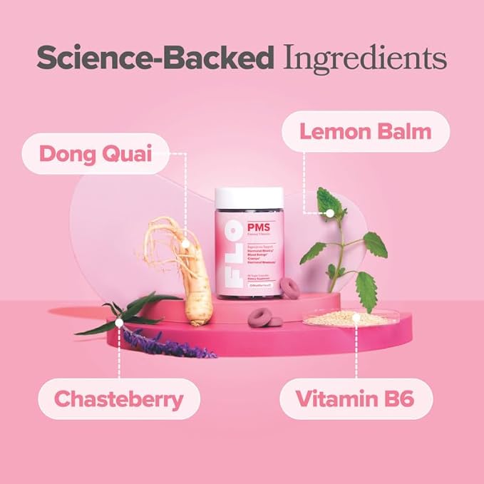 O Positiv FLO PMS Gummies for Women - Proactive PMS Relief - Targets Hormonal Breakouts, Bloating, Cramps, & Mood Swings with Chasteberry, Vitamin B6, & Lemon Balm - PMS Gummies (Pack of 2)