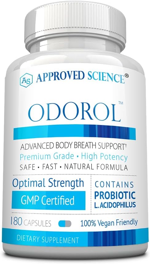 Approved Science Odorol - 180 Capsules - Freshen Bad Breath and Body Odor - Contains L.acidophilus, Green Tea, Magnolia Bark, Peppermint Oil, and Fennel - Pack of 1