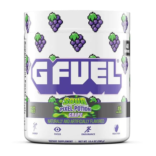 G Fuel Sour Pixel Potion Energy Drink Powder, Sugar-Free Focus + Energy Supplement with Antioxidants & Vitamins for Gaming & Workout, Sour Grape Flavor, 40 Servings