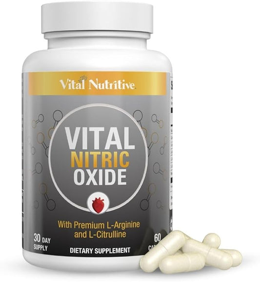 Vital Nitric Oxide Supplements for Men - Workout Booster Supplement for Men - Nitrous Oxide Boost Blood Flow, Blood Pressure, Energy & Workout Performance with L Arginine L Citruline-30 Days Supply
