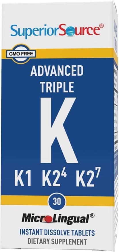 Superior Source Advanced Triple K - Bone Health & Strength Support Supplement - Immunity Support Formula with Vitamins K1 & K2 - Vitamin Aids Calcium Absorption - 30 Instant Dissolve Tablets