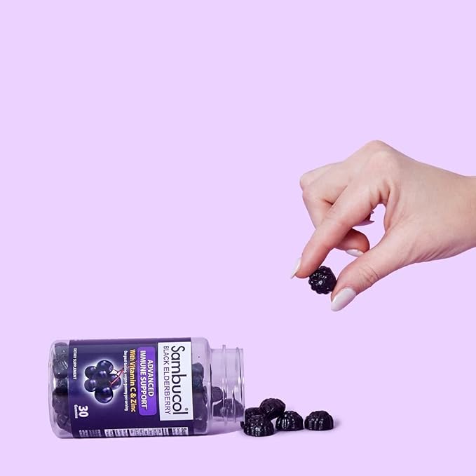 Sambucol Black Elderberry Gummies - Elderberry with Zinc and Vitamin C for Adults, Sambucus Elderberry Gummies, Immune Support Gummies - 30 Count