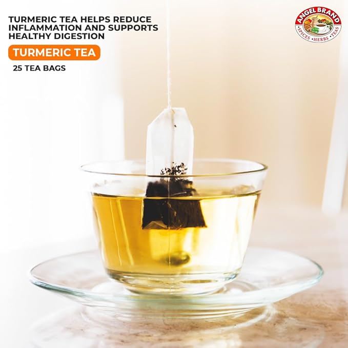 Angel Brand Turmeric Tea Bags 20 - Natural Turmeric Tea with Curcumin for Inflammation, Supports Digestion & Immunity