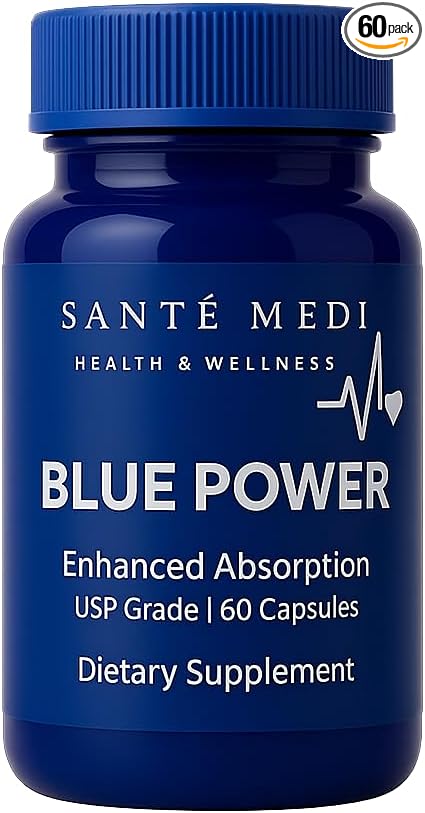 Blue Power - Methylene Blue (USP Grade) Pharma Grade - 60 Capsules with Added Vitamin C Ester for Enhanced Absorption - Brain Supplement for Memory, Focus, Clarity, Cognitive Function