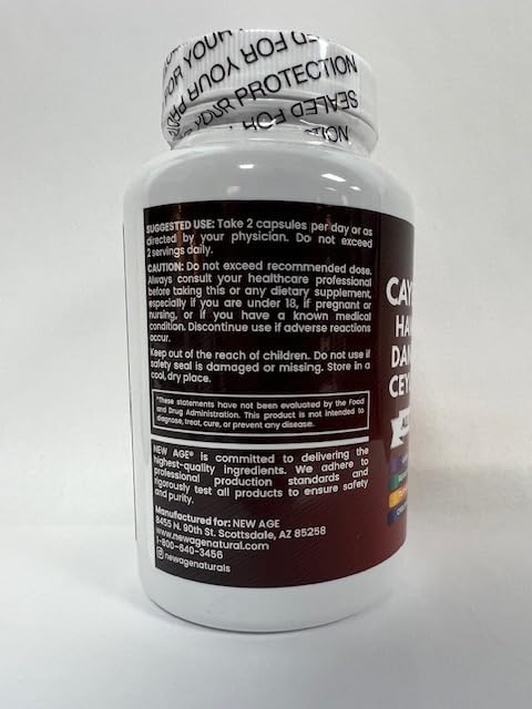 NEW AGE Cayenne Pepper Capsules Supplement with Hawthorn Berry, Dandelion Root, Ceylon Cinnamon, Garlic, Ginger, ACV, Milk Thistle, Beet Root, Aloe Vera - 180 Count