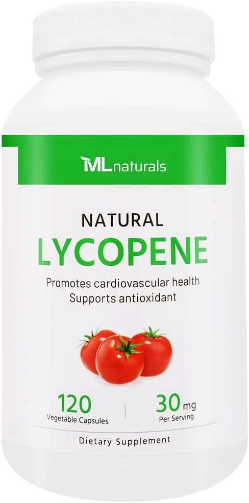 ML Naturals Natural Lycopene 30 mg 120 Vegetable Capsules. All-Natural from Tomatoes. Antioxidant & Immune Support, Cardiovascular Health & Prostate Health, NSF-Certified & cGMP-Compliant.