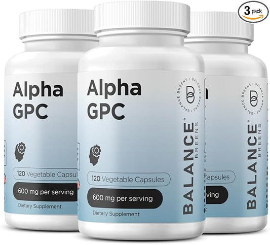 Alpha GPC Choline Supplement 600mg, 120 Veg Capsules - Advanced Memory Formula, Nootropic Brain Support (Pack of 3)