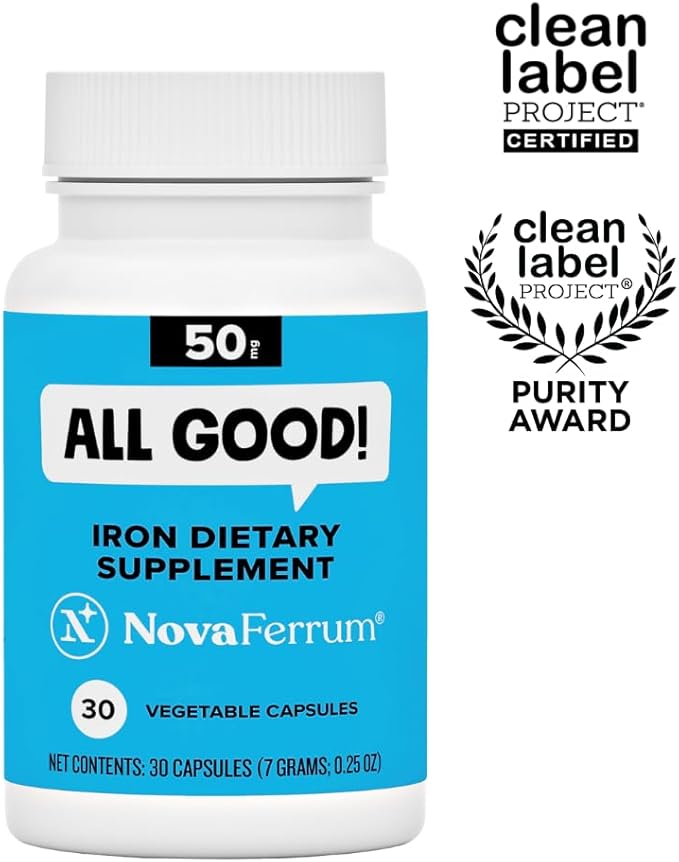 NovaFerrum All Good | Iron Capsule Supplements for Adults | Anemia | 50mg of Iron | 30 Servings | Sugar Free | Vegan | Gluten Free