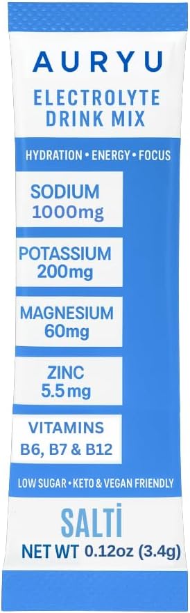 Electrolyte Drink Mix Salti – Unflavored Hydration Powder with 1000mg Sodium, Potassium, Magnesium, Zinc & B Vitamins – 30 Sticks
