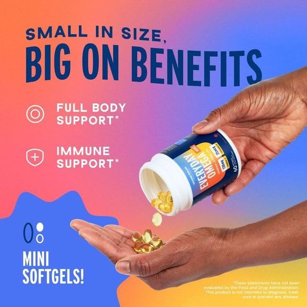 Oceanblue Essentials Everyday Omega Minis | Burpless Fish Oil with Vitamin D3 | Heart and Immune Support | Easy to Swallow Mini Softgels | Orange Flavor | 3 Month Supply (180 Count Minicap)