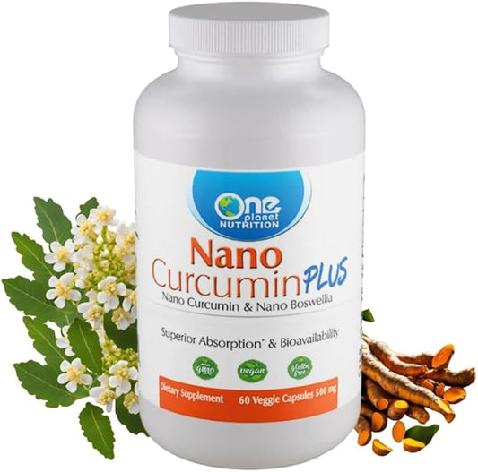 Nano Curcumin Plus Capsules - 500 mg (60 Count) - Nano Particle Size Turmeric & Boswellia for High Absorption - Supports Overall Health - Gluten Free, Non GMO, Vegan