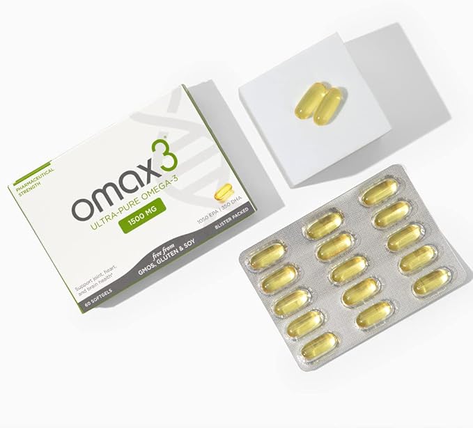 Omax3 Natural Omega 3 Fish Oil Pills 1500 MG EPA DHA - Omega3 Fatty Acid Supplements Muscle & Joint - Gluten Free, Wild Caught, Non GMO, 60-Day Supply Blister Packed (2 Boxes)