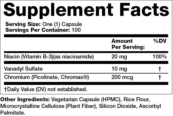 Olympian Labs Vanadyl Plus Formulated with Chromium Picolinate and Niacin 100 Capsules