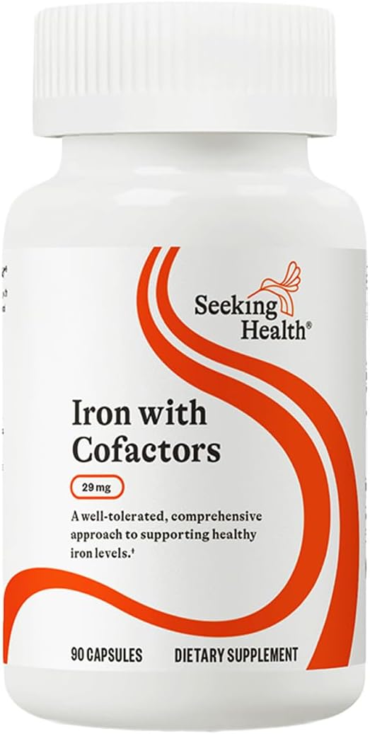 Seeking Health Optimal Iron with Cofactors, as Ferrochel Ferrous Bisglycinate, Vitamin A and C Cofactors, Digestive Enzymes for Optimal Iron Absorption, Vegan and Vegetarian (90 Capsules)*