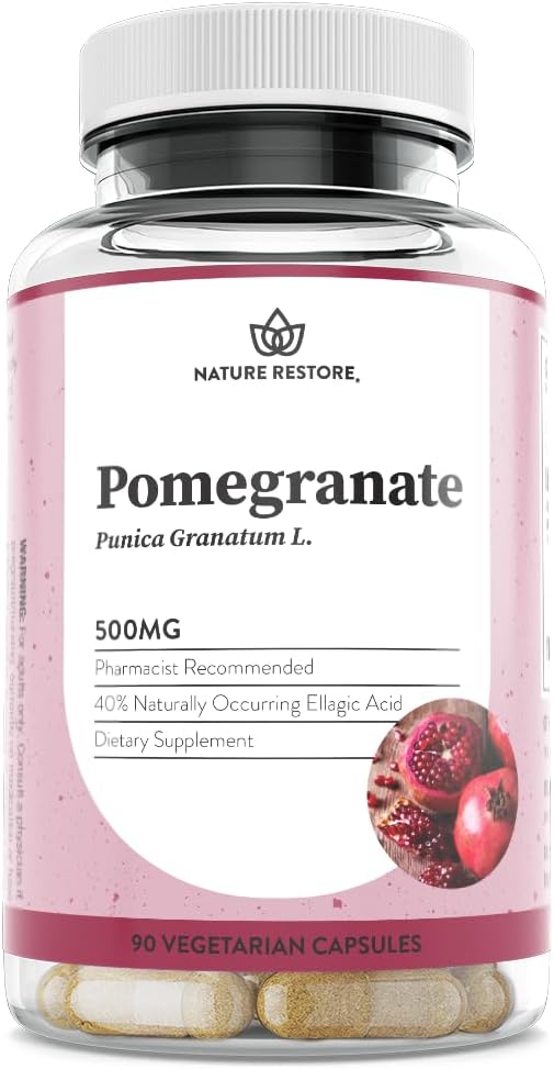 Nature Restore Pomegranate Seed Extract Supplement, Standardized to 40 Percent Ellagic Acid, Non GMO, Gluten Free, 90 Capsules, Manufactured in USA