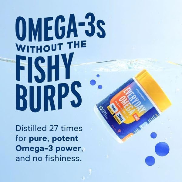 Oceanblue Essentials Everyday Omega Minis | Burpless Fish Oil with Vitamin D3 | Heart and Immune Support | Easy to Swallow Mini Softgels | Orange Flavor | 3 Month Supply (180 Count Minicap)