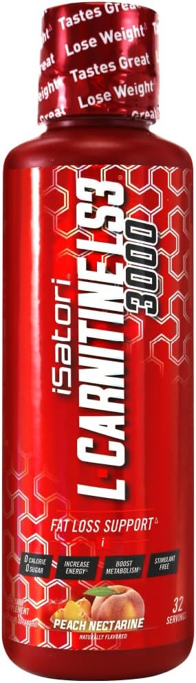 iSatori L-Carnitine LS3 3000, Liquid L-Carnitine with Acetyl L-Carnitine, L-Carnitine L-Tartrate, Stimulant Free Pre Workout, No Calories, Sugar, Gluten, Keto-Friendly, Peach Nectarine (32 Servings)