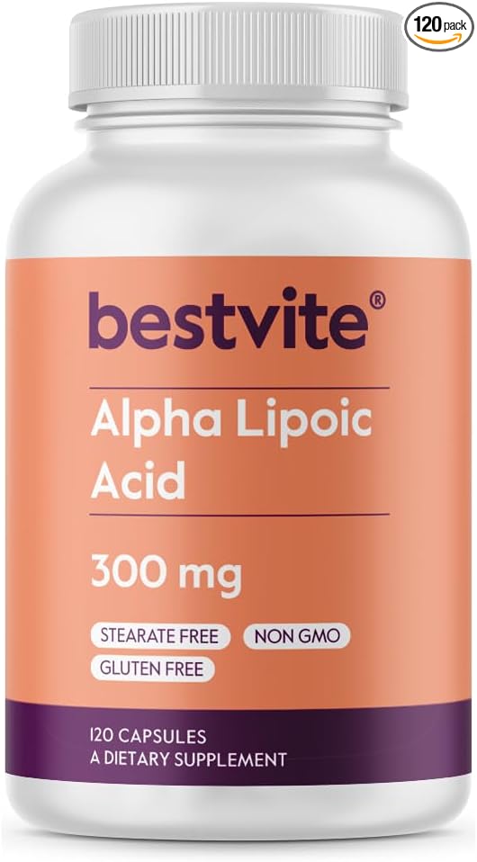 BESTVITE Alpha Lipoic Acid 300mg per Capsule (120 Capsules) No Stearate - No Flow Agents - Non GMO - Gluten Free