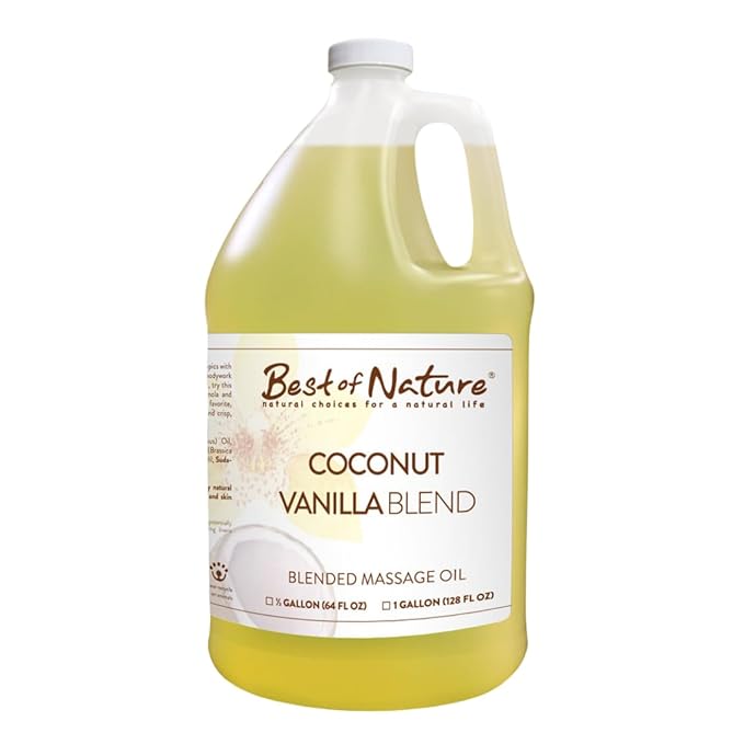 Best of Nature Coconut Vanilla Aromatherapy Massage Oil - Luxurious Blend with Coconut & Vanilla, Perfect for Spa Use, Relaxing Massage & Skin Hydration, Silky & Lightweight - Gallon (128 fl oz)