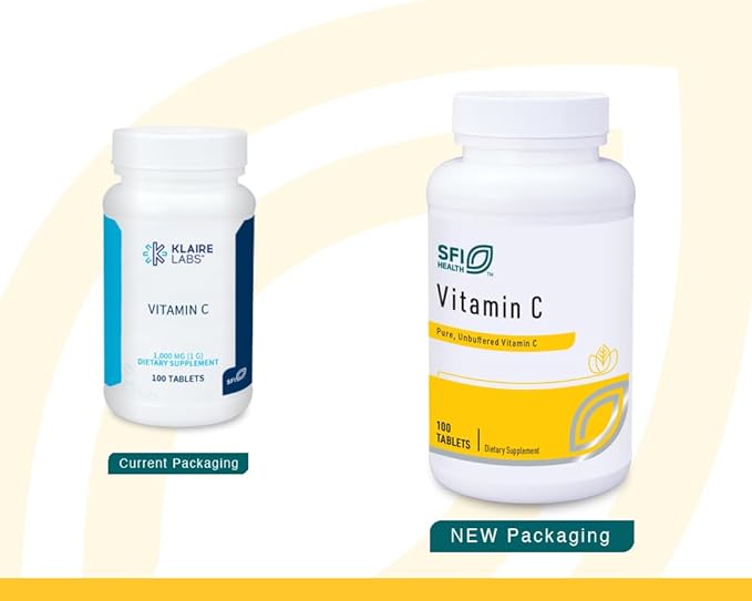 Klaire Labs SFI Health Vitamin C - 1000 Milligrams L-Ascorbic Acid in Coated Tablets to Protect from Oxidation (100 Tablets)
