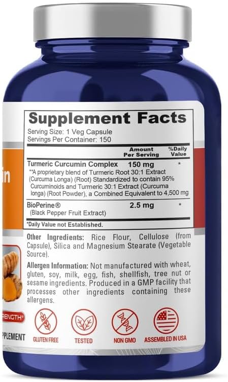 NusaPure Turmeric Curcumin Complex 4,500mg per caps, 150 caps, Non-GMO, Gluten-Free, Vegan, Bioperine