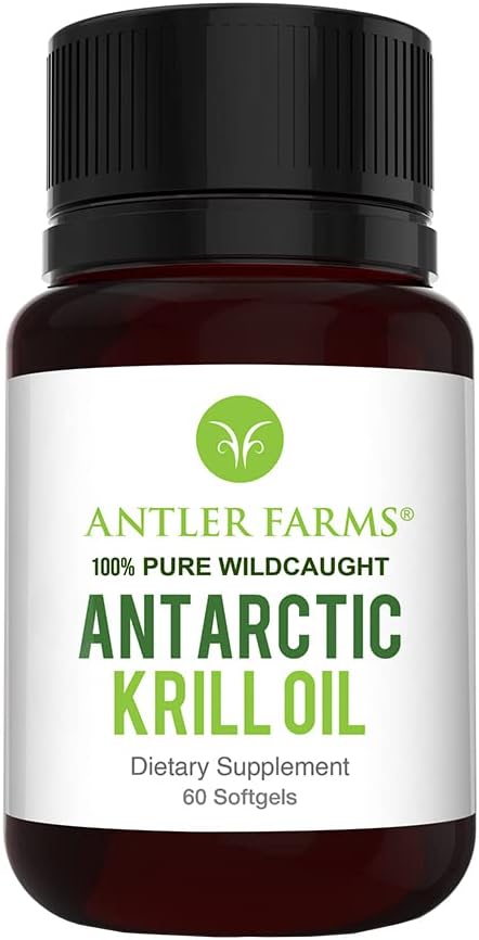 Antler Farms - 100% Pure Wild Caught Antarctic Krill Oil from Cold, Pristine Waters, 60 Softgels – Clean, Omega-3 EPA + DHA Supplement w/Astaxanthin, Rapid Absorption