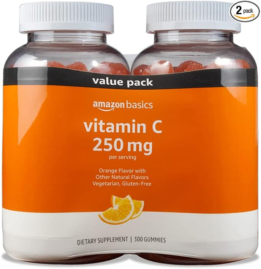 Amazon Basics - Vitamin C, 250 mg Gummies, Orange, 300 Count (2 Packs of 150), 2 per Serving (Previously Solimo)
