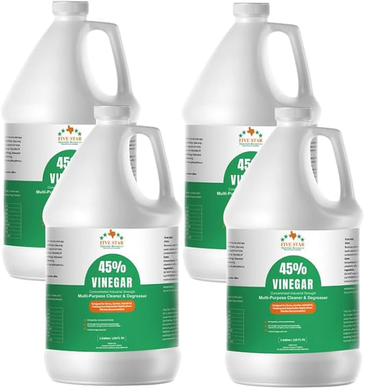 45% Vinegar Concentrated | White Vinegar for Cleaning and Garden | Home, and Outdoor Pure | Max Performance 9X Power | with Instructions (4 Gallon (512 fl oz))