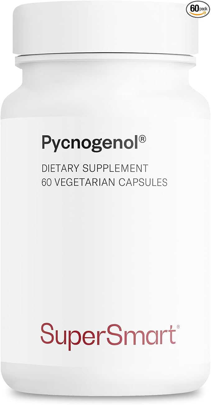 Supersmart Pycnogenol 200mg per Day (Patented & Highly Bioavailable) - French Maritime Pine Bark Extract | Non-GMO & Gluten Free - 60 Vegetarian Capsules