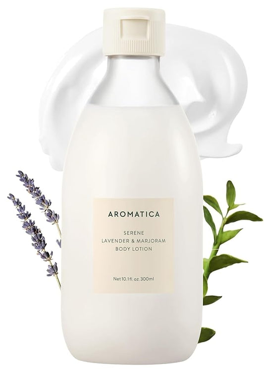 AROMATICA Serene Body Lotion Lavender & Marjoram 10.14oz / 300ml, Vegan | Soothing Body Moisturizer | Light Relaxing Scent | For Normal to Dry Skin | with Shea Butter