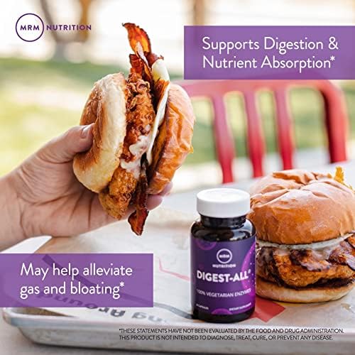 MRM Nutrition Digest-All ® | Digestive Enzymes | Improved digestion and absorption | Lactase + Amylase + Lipase | May help with bloating and gas | 100% Vegetarian | Gluten-Free | 15 servings