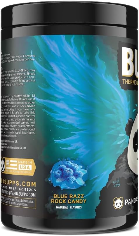 Panda Burn MAX Enhance Your Strength, Energy, Focus with Dual Source Caffiene (350mg), Alpha GPC, and MitoBurn® (Blue Razz Rock Candy)(25 Servings)