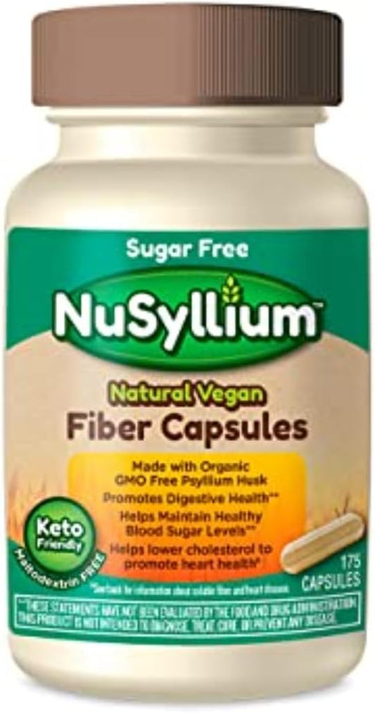 NuSyllium Psyllium Husk Capsules, Organic, USDA Sugar Free, Vegan, 175 Count, Keto-Friendly Dietary Fiber Supplement, Helps Promote Digestive Health*