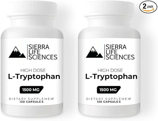 1500mg High Dose L-Tryptophan Max in Easy-to-Swallow Capsules | Gluten-Free, Non-GMO | 40 Servings (2-Pack)