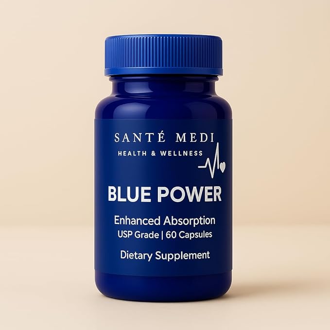 Blue Power - Methylene Blue (USP Grade) Pharma Grade - 60 Capsules with Added Vitamin C Ester for Enhanced Absorption - Brain Supplement for Memory, Focus, Clarity, Cognitive Function