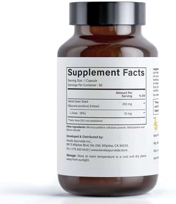 Kerala Ayurveda Mucuna Pruriens Herbal Supplement - 60 Count | Supports Memory, Mood & Better | Supports Relaxation & Stress Relief | Natural Antioxidant Supplement