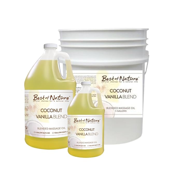 Best of Nature Coconut Vanilla Aromatherapy Massage Oil - Luxurious Blend with Coconut & Vanilla, Perfect for Spa Use, Relaxing Massage & Skin Hydration, Silky & Lightweight - Gallon (128 fl oz)