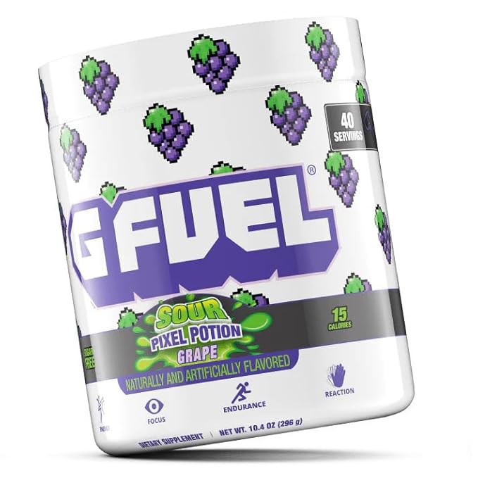 G Fuel Sour Pixel Potion Energy Drink Powder, Sugar-Free Focus + Energy Supplement with Antioxidants & Vitamins for Gaming & Workout, Sour Grape Flavor, 40 Servings