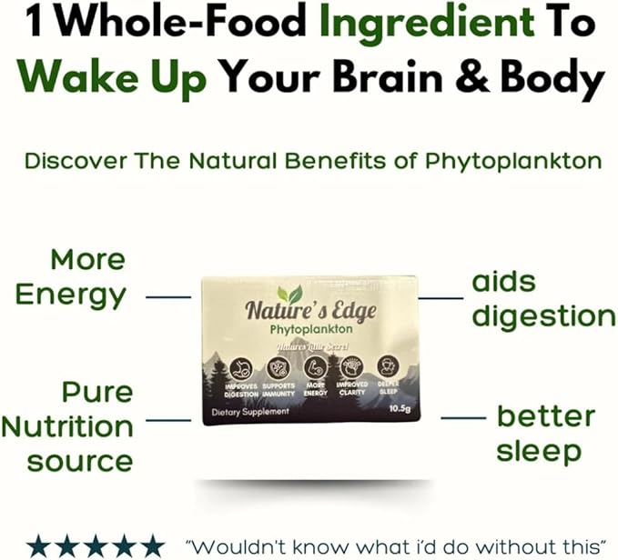 Natures Edge Pure Marine Phytoplankton Powder - Supports Energy, Immune Health, Digestion - Essential Vitamins, Minerals, Omega-3 Greens Powders - Superfood Powder's Healthy Sleep, Gut Health - 10.5g