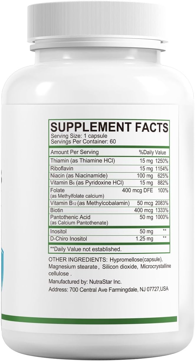 HUJ Vitamin B Complex - B Vitamins Supplement to Support Energy Metabolism, Cardiovascular Health - 60 Capsules