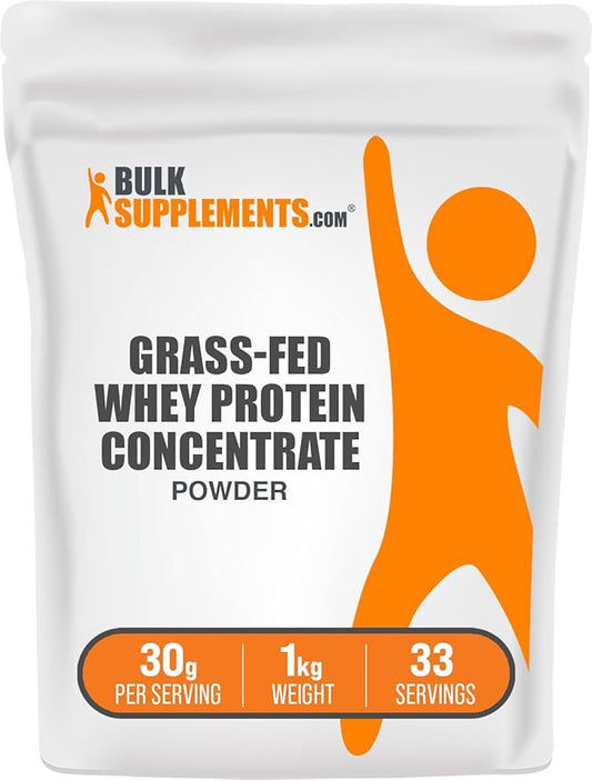 BulkSupplements.com Grass Fed Whey Protein Powder - Whey Protein Concentrate Powder - Unflavored & Gluten Free, 30g per Serving, 1kg (2.2 lbs) (Pack of 1)
