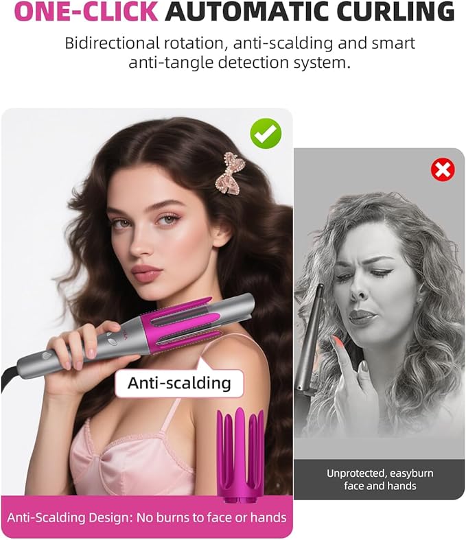 Automatic Rotating Curling Iron,1 1/4 Hair Curler with 3 Temperatures, 10S Fast Heating, 2-Way Rotation, 30 Min Auto Shut-Off, 500 Million Ionic, Anti-Scald-Tangle for Hair Styling